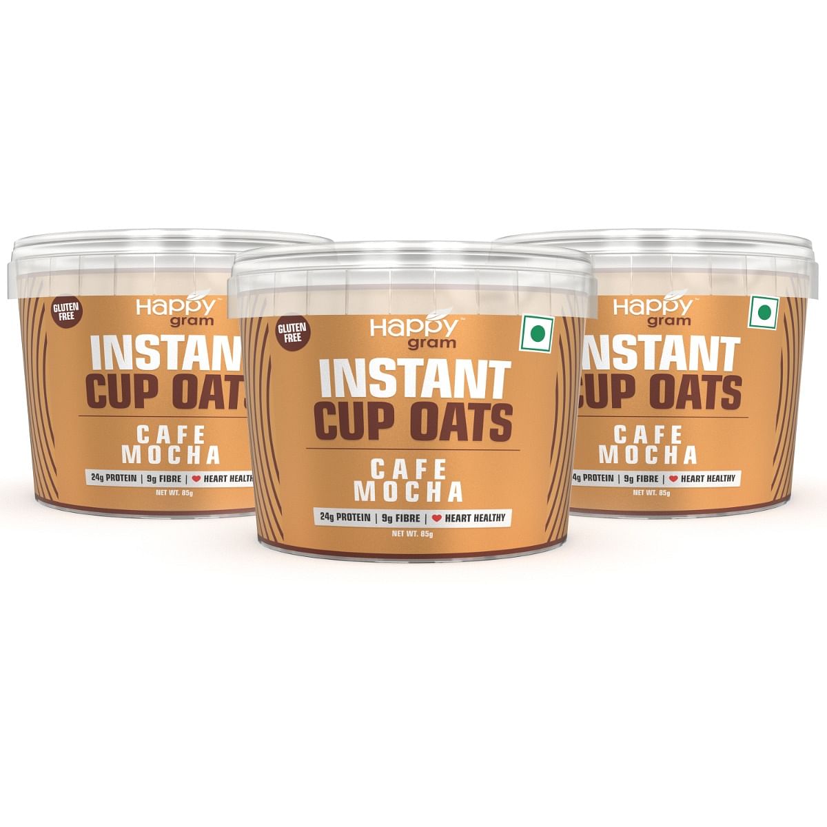 

Happy Gram Café Mocha Instant Cup Oats|24 GMS Whey Protein Isolate|9 GMS Fibre|Zero Added Sugar|Zero Preservatives|Gluten Free Pack of 3