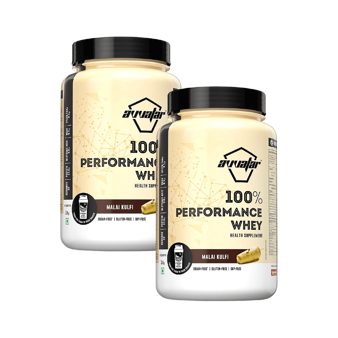 

Avvatar Performance Whey Protein | 1Kg | Malai Kulfi Flavour |27.5G Protein | 29 Servings Pack Of 2