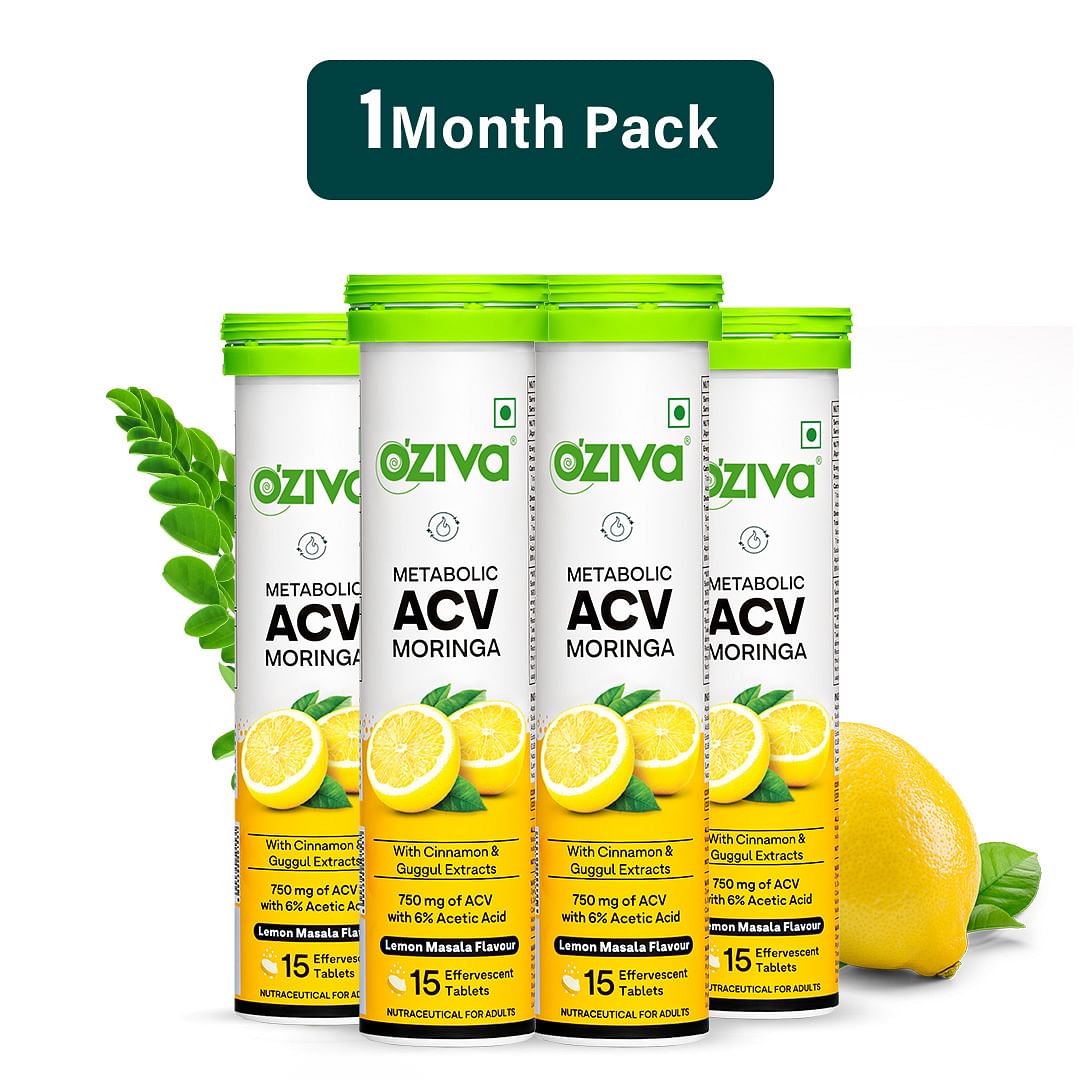 

OZiva ACV Moringa for Weight Loss, 3-in-1 Fat Oxidation Formula, Lemon Masala,60 fizzy tabs (pack of 4)