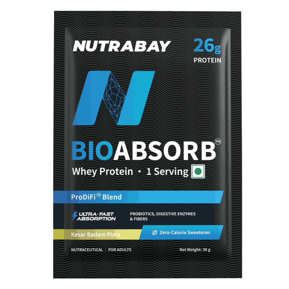 

Nutrabay BioAbsorb™ Whey Protein Powder - 36gm, Kesar Badam Pista