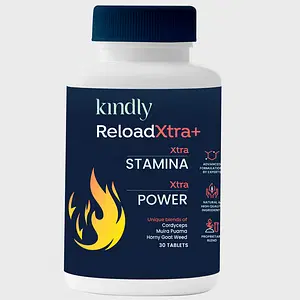 Kindly Health ReloadXtra+ Horny Goat Weed | Stamina Booster For Men Ayurvedic Ingredients 100% Vegan | Vitamin B12 and Muira Puama | Extra Strength and Energy | 30 Tablets