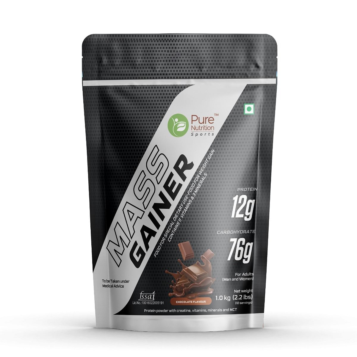 

Pure Nutrition Sports Mass Gainer With Creatine , Digestive Enzymes For Weight Gain| Chocolate 1Kg Pouch