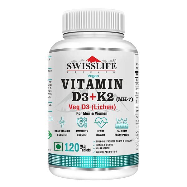 

Swisslife Forever Vitamin D3 + K2 (MK7) | Plant Based Vitamin D3 Lichen Source | Immunity, Heart, Muscle & Bone Health | Plant - Based |120 Veg Tab...