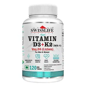 Swisslife Forever Vitamin D3 + K2 (MK7) | Plant Based Vitamin D3 Lichen Source | Immunity, Heart, Muscle & Bone Health | Plant - Based