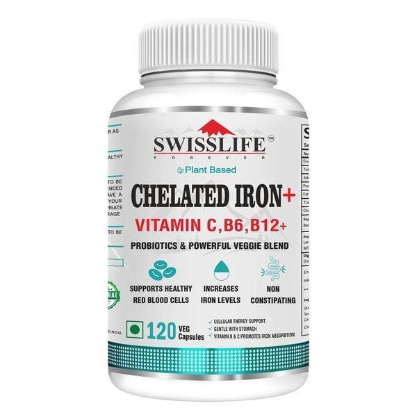 

SwissLife Forever Chelated Iron Folic acid with Vit.C| Chelated Iron 60 Capsules with Probiotics| Chelated Iron with Vit.C, Vit. B6, Vit.B9, Vit. B...