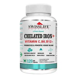 SwissLife Forever Chelated Iron Folic acid with Vit.C| Chelated Iron 60 Capsules with Probiotics| Chelated Iron with Vit.C, Vit. B6, Vit.B9, Vit. B12