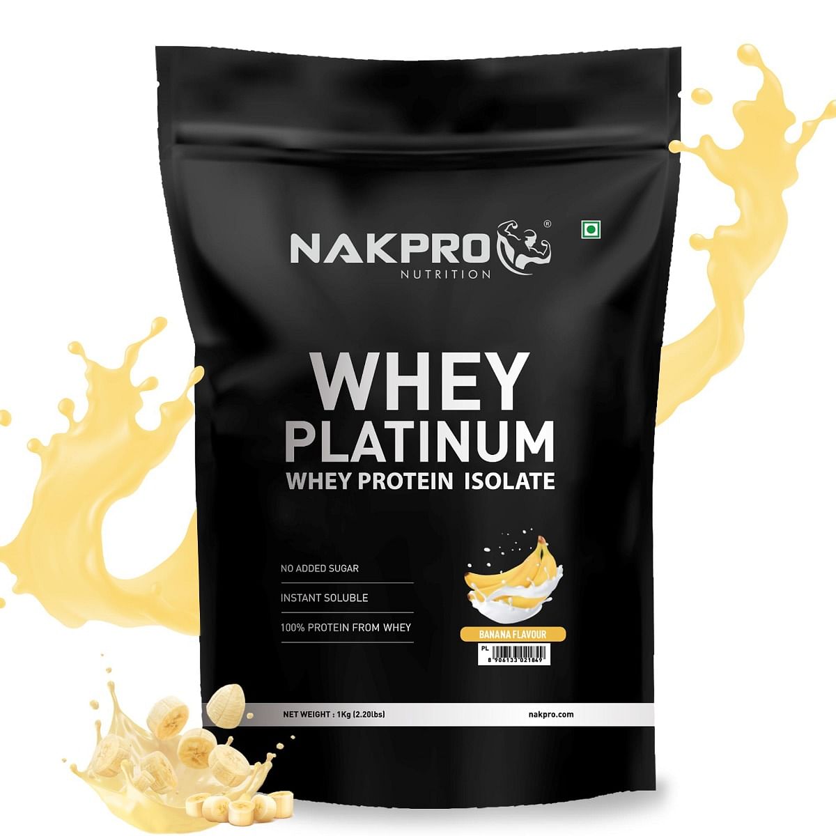 

NAKPRO Platinum Whey Protein Isolate 1kg Banana | 28g Protein, 6.4g BCAA | Trustified Certified 100% Authentic Supplement Powder & No Adulteration ...