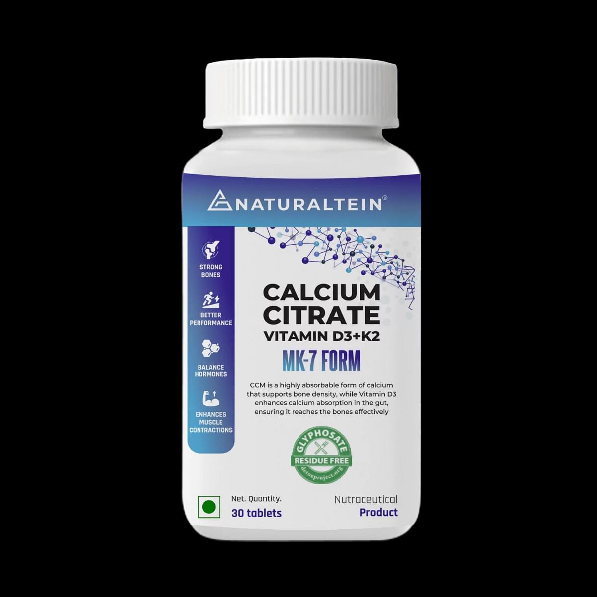 

NATURALTEIN Calcium Citrate Vitamin D3+K2 MK 7 Form - 1 nos (30 Tablets)