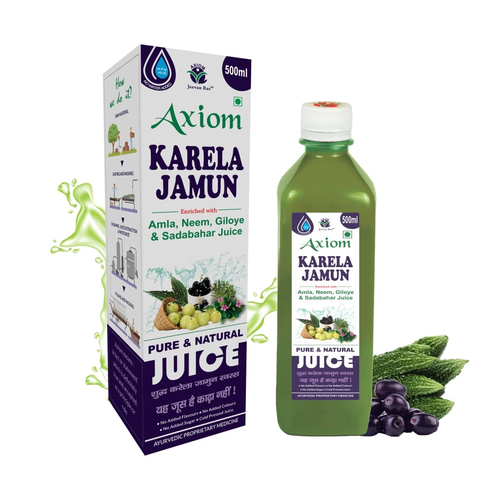 Axiom Karela Jamun Juice|Enriched With Neem,Karela,Jamun & Giloye|Helps to Maintaining Blood Sugar Levels - 500ML (Pack of 2)