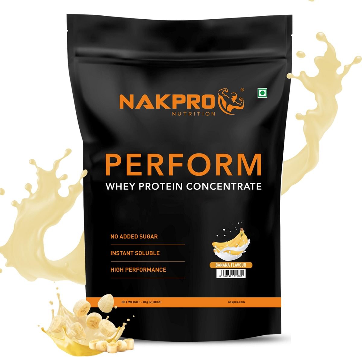 

NAKPRO Perform Whey Protein Concentrate 1kg Banana | 24g Protein, 5.3g BCAA | Trustified Certified 100% Authentic Supplement Powder & No Adulterati...