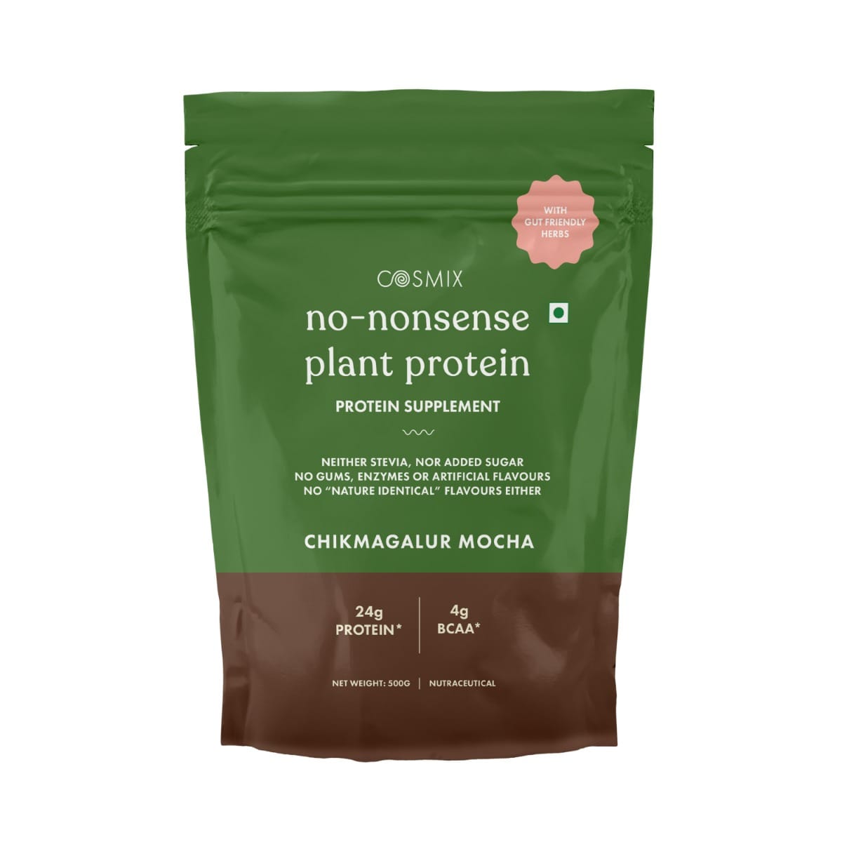 Cosmix No-Nonsense Plant Protein | 24 Protein/Serve, Pouch | Chikamagalur Mocha (Coffee) | Plant Based Protein, Pea & Rice Isolate | Clean, Easy to Digest | All Essential Amino Acids