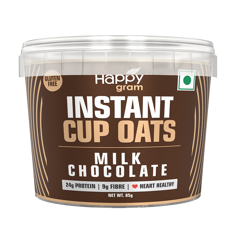 

Happy Gram Milk Chocolate Instant Cup Oats|24 GMS Whey Protein Isolate|9 GMS Fibre|Zero Added Sugar|Zero Preservatives|Gluten Free pack of 1