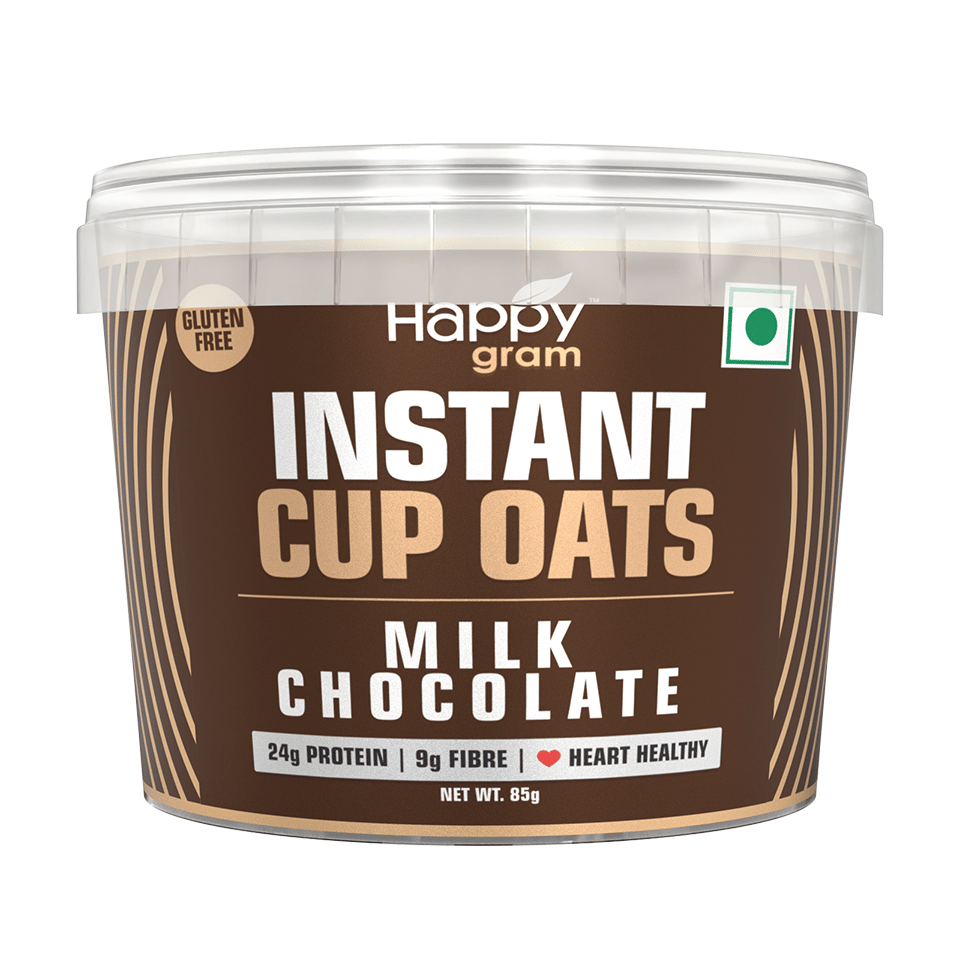 Happy Gram Milk Chocolate Instant Cup Oats|24 GMS Whey Protein Isolate|9 GMS Fibre|Zero Added Sugar|Zero Preservatives|Gluten Free