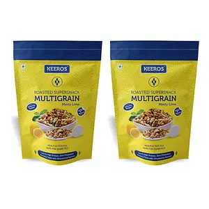 Keeros Multigrain Minty Lime, Healthy, Sugar Free Low GI Diabetic Snacks | Ready to Eat Crispy & Tangy Mix of Roasted Pearl Millets & 5 supergrains | Namkeen & Snacks for Weight Loss | Pack of 2x200g
