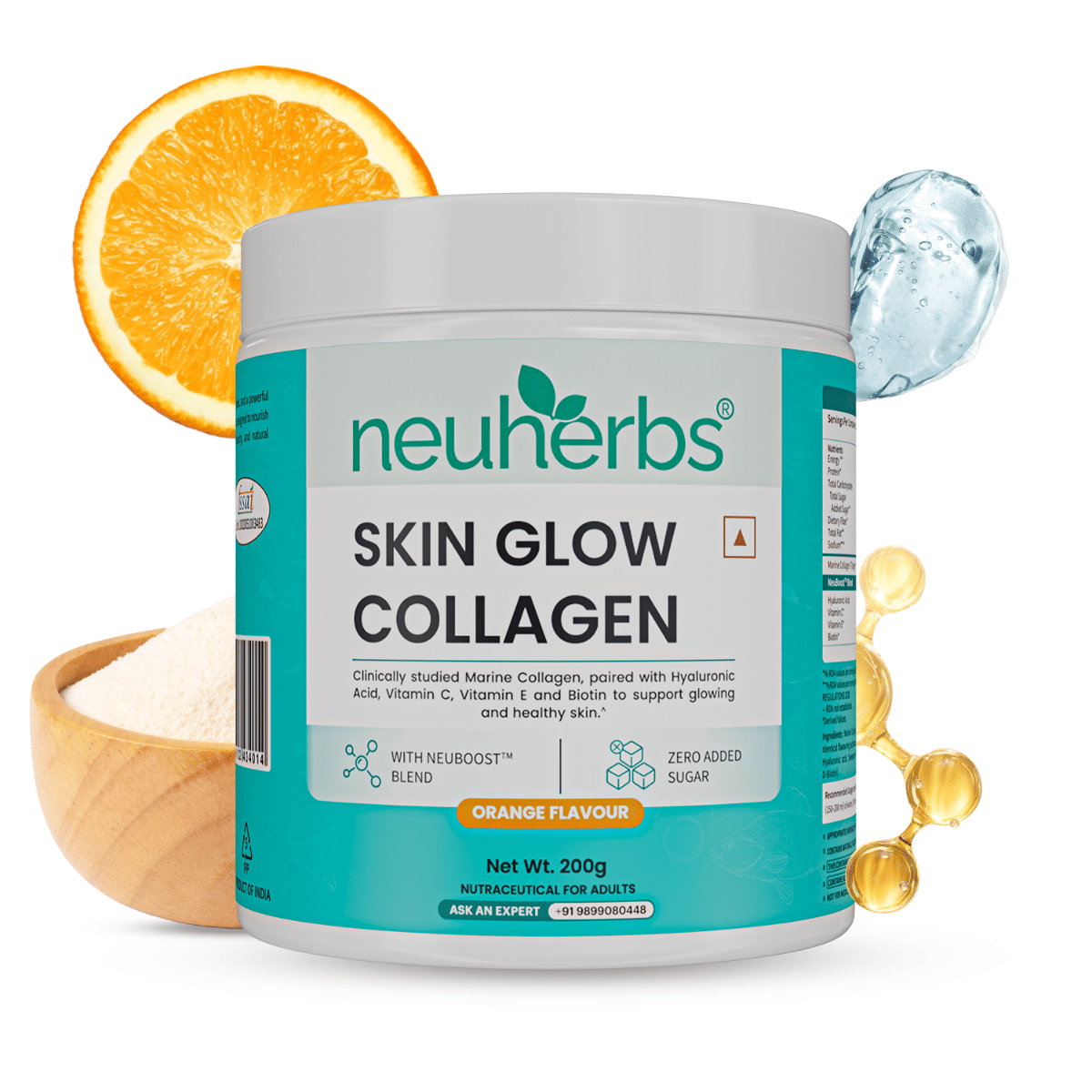 

Neuherbs Collagen Supplement - 200 Gram, Orange Flavour |Skin Glow Marine Collagen Powder for Women & Men | Collagen with Hyaluronic Acid, Vitamin ...