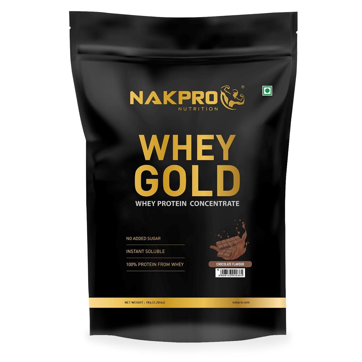 

NAKPRO Gold Whey Protein Concentrate 1kg Chocolate | 25.5g Protein, 5.6g BCAA | Trustified Certified 100% Authentic Supplement Powder & No Adultera...
