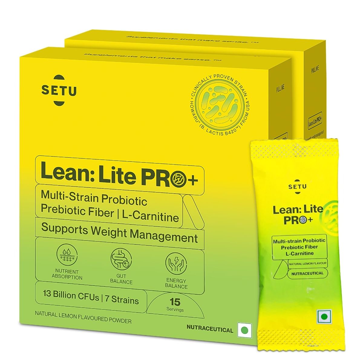 

Setu Lean Lite Pro+ Gut Health Powder | SuperGut Powder with Probiotics + L-Carnitine | Prebiotic & Probiotic Supplement | Helps Convert Fat into E...