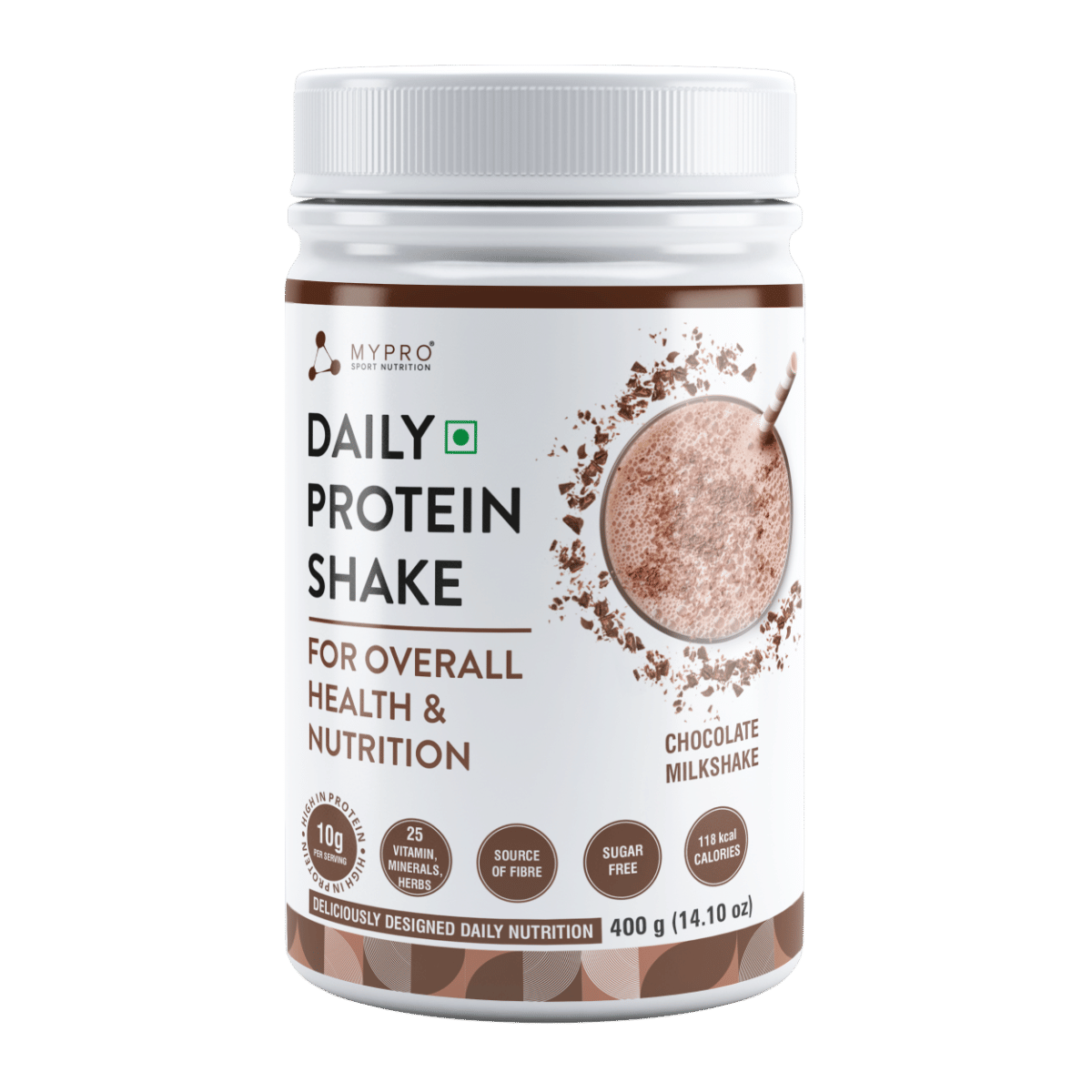 

Mypro Sport Nutrition Daily Protein Shake 118 kcal Calories, 25 Vitamin -Serving -40- For Men & Women Chocolate Milk Shake Flavor For 400Gm
