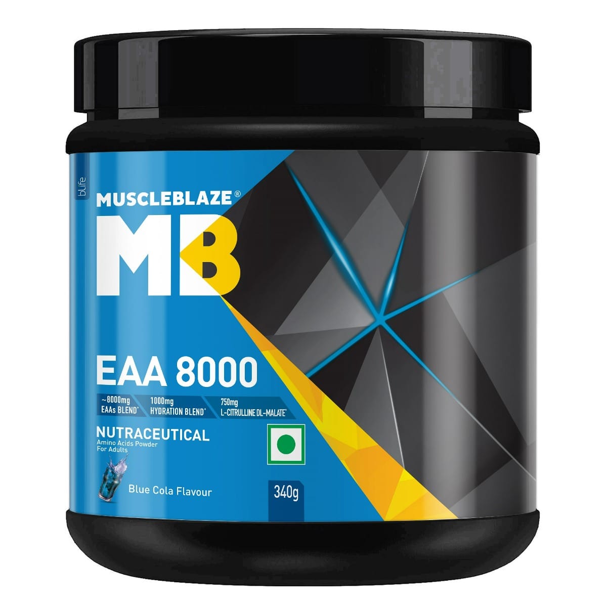 MuscleBlaze EAA 8000 Powder | 8000mg EAAs Blend, 1000mg Hydration Blend | 750mg L-Citrulline (340g, 25 Servings)