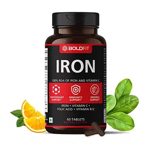 Boldfit Iron Supplement for Women & Men with Vitamin c, Folic Acid & Vitamin B12 - Iron Tablets Help Support Blood Building
