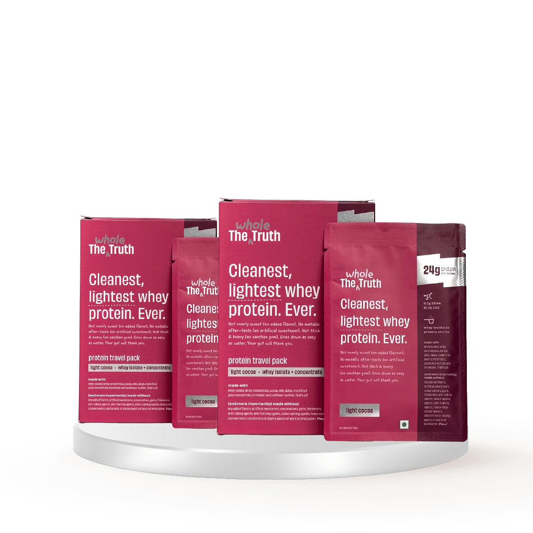 

The Whole Truth Whey Protein Isolate+Concentrate | Light Cocoa 210g (Pack of 6) | 24g Protein/Sachet 6.6g BCAA | 100% Authentic & No Adulteration |...