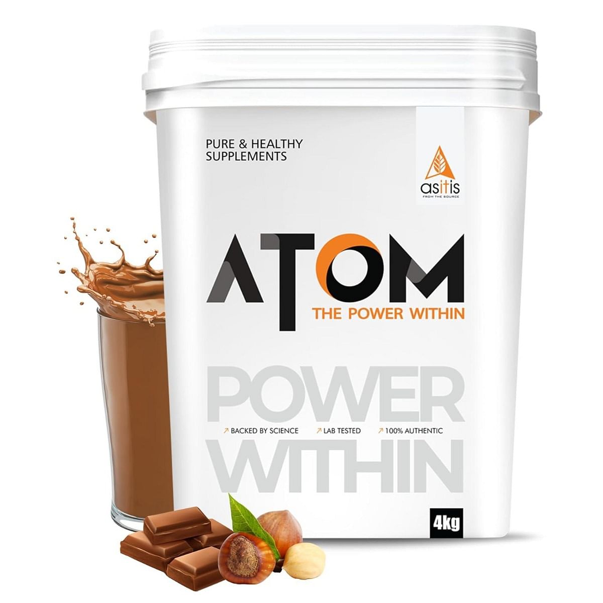 

AS-IT-IS ATOM Whey Protein Isolate 4kg | 30g protein, 6.1g BCAA & 13g EAA | Ultra Pure-Fast Acting Protein | Choco Hazel Fusion Flavor