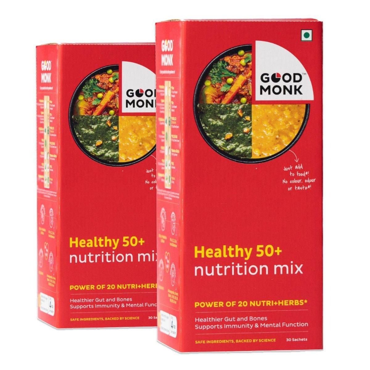 

Good Monk Healthy 50+ Nutrition Mix for Seniors (Add to Food): Multivitamins, Probiotics, Fibre & Ashwagandha. Improves Gut Health, Immunity, Bone ...