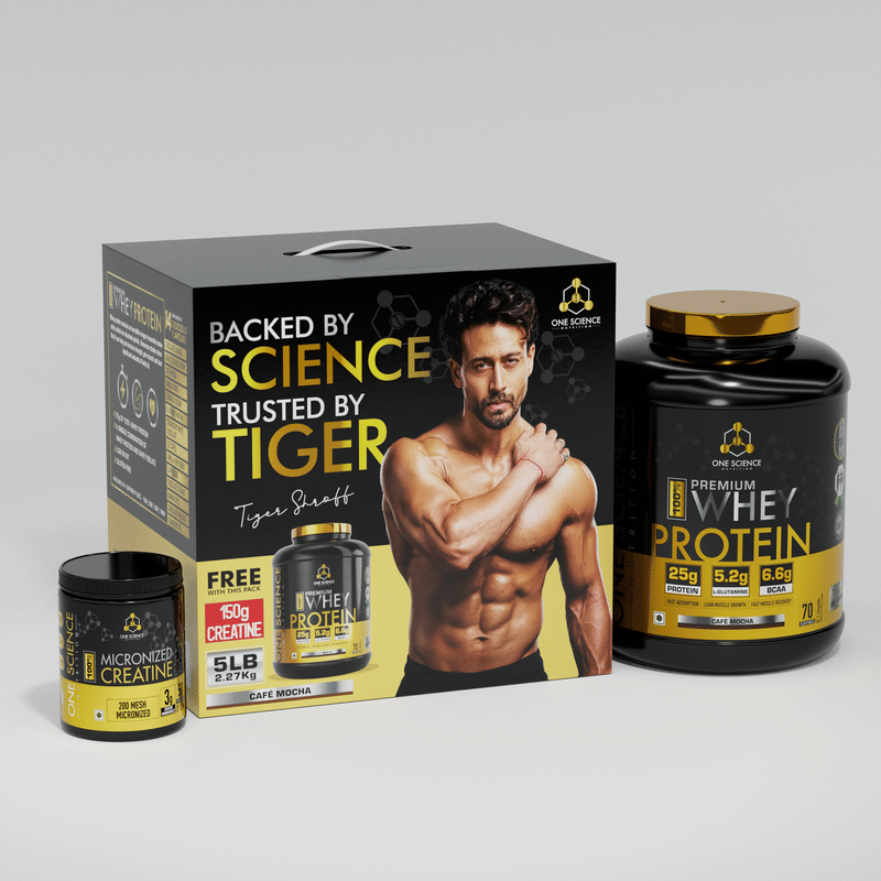 

One Science Nutrition Whey Protein Combo | 25g Protein, High BCAA | Supports Muscle Gain, Strength & Endurance | Free 150g Creatine | Café Mocha, 5lbs