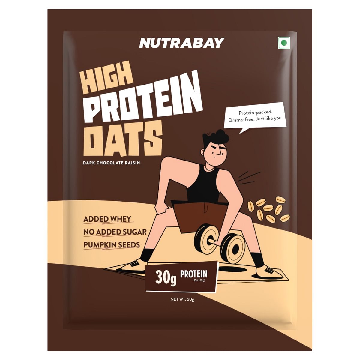 

NUTRABAY High Protein Oats -50gm | Dark Chocolate Flavour | 30g Protein | Added Whey Protein | Black Raisins & Pumpkin Seeds | Protein Rich Breakfa...