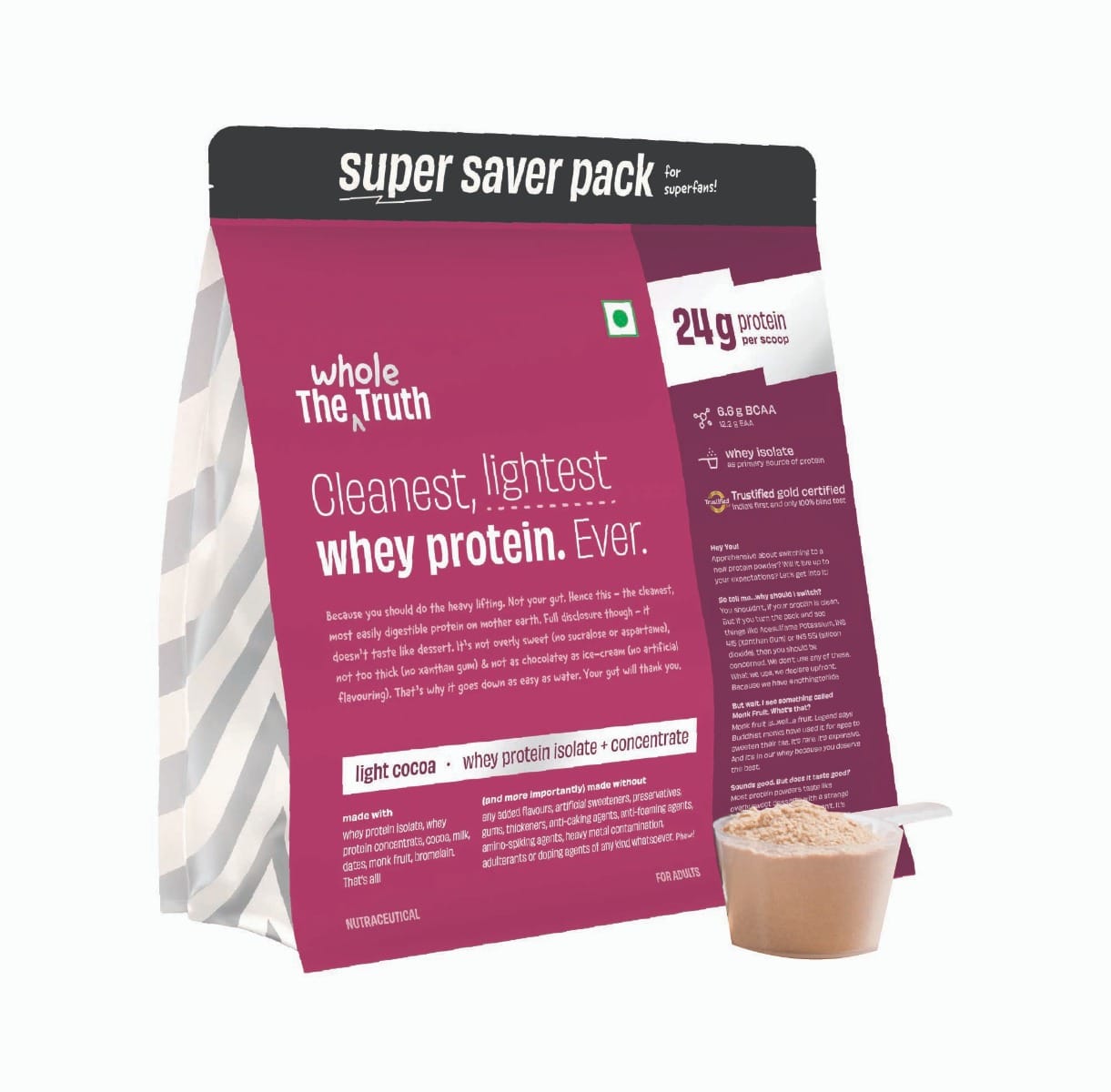 The Whole Truth Whey Protein Isolate+Concentrate | 24g Protein/Scoop | 6.6g BCAA | 100% Authentic Whey & No Adulteration | Clean, Light & Easy to Digest | Vegetarian-image-45