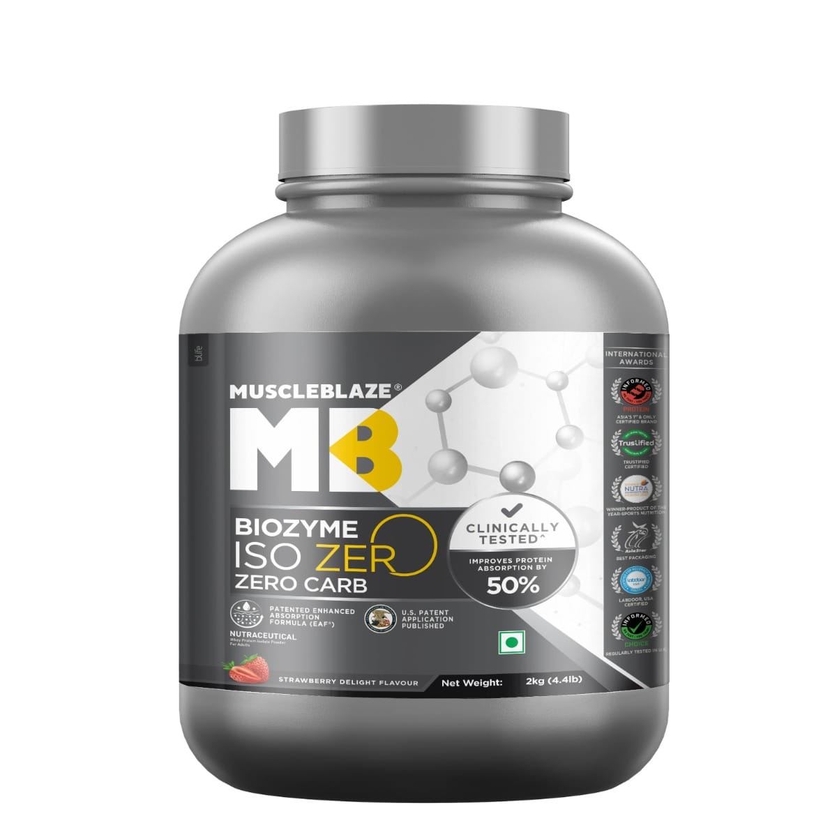 

MuscleBlaze Biozyme Iso-Zero, Zero Carb, 100 Pure Whey Protein Isolate with USA Patent-Published Enhanced Absorption Formula (EAF®), Informed Choic...