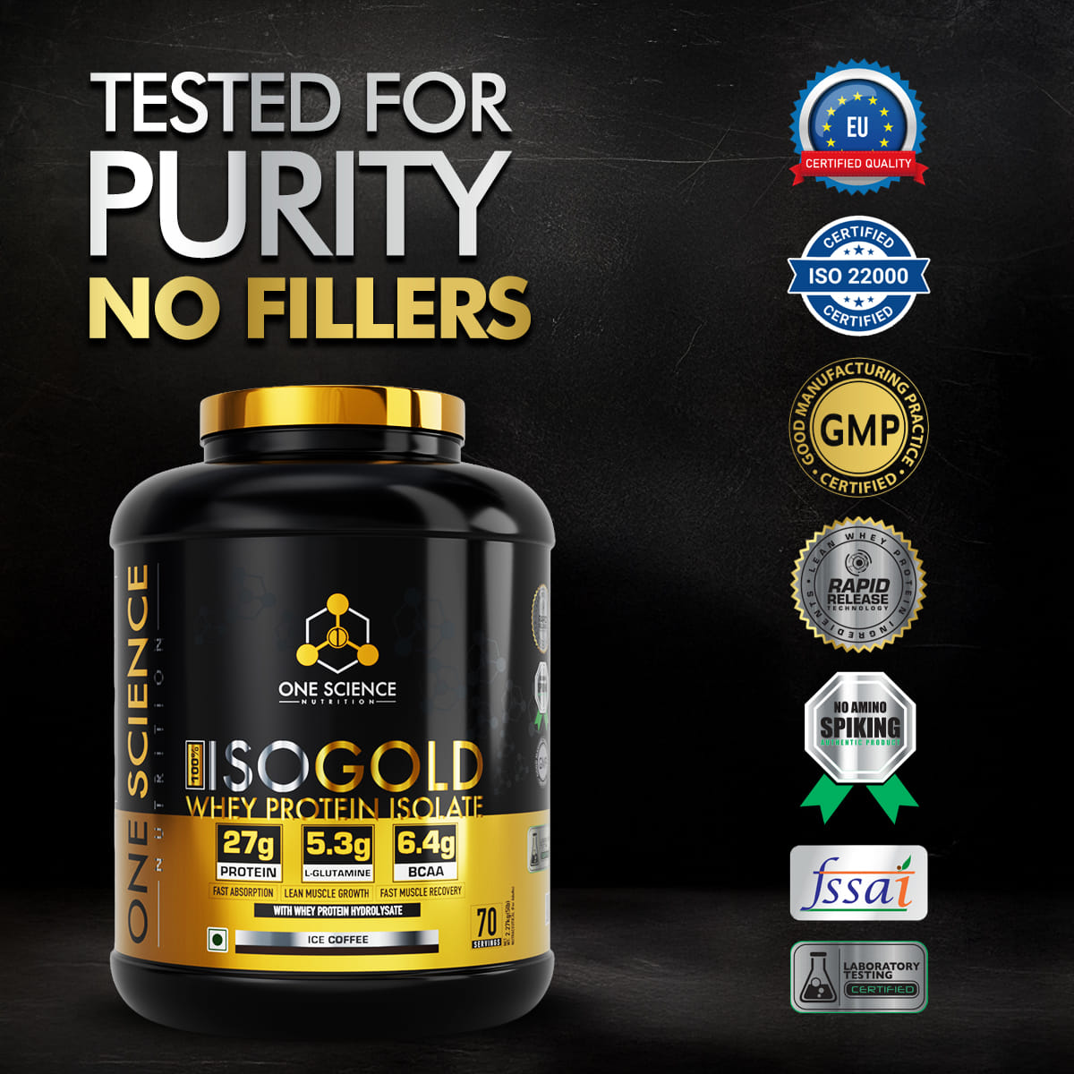 

One Science Nutrition ISO Gold Whey Protein Isolate | 27g Protein, 5.3g L-Glutamine, 6.4g BCAA | Fast Absorption & Lean Muscle Support | Ice Coffe...