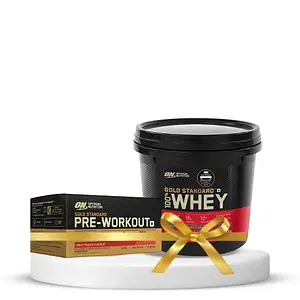 Optimum Nutrition (ON) Gold Standard 100% Whey Protein Powder 4 Kg (Double Rich Chocolate) & Optimum Nutrition (ON) Gold Standard Pre-Workout- 142.5g/15 single serve packs (Fruit Punch Flavor), (Combo) with Free Shaker