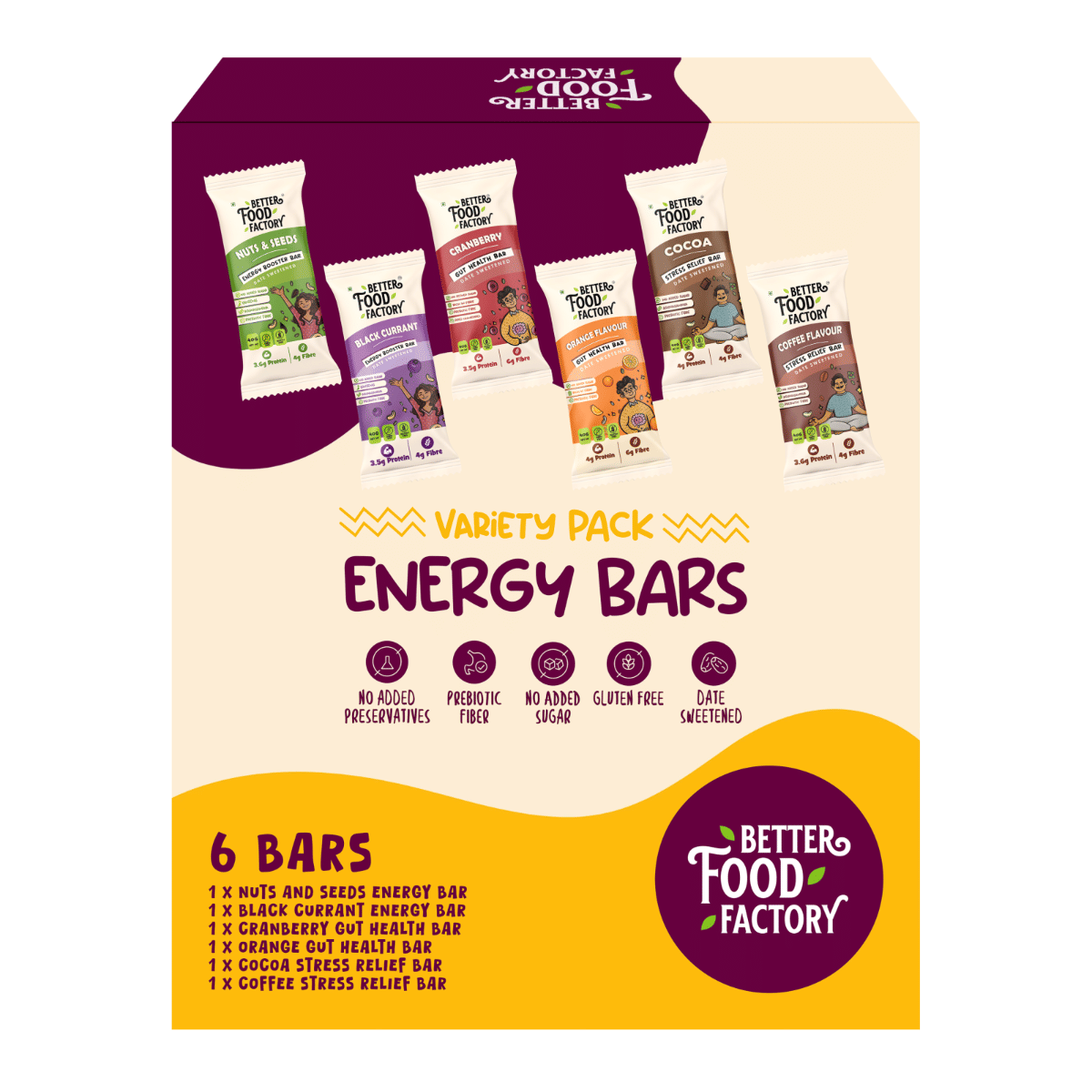 

Better Food Factory Energy Bars Variety Pack of 6