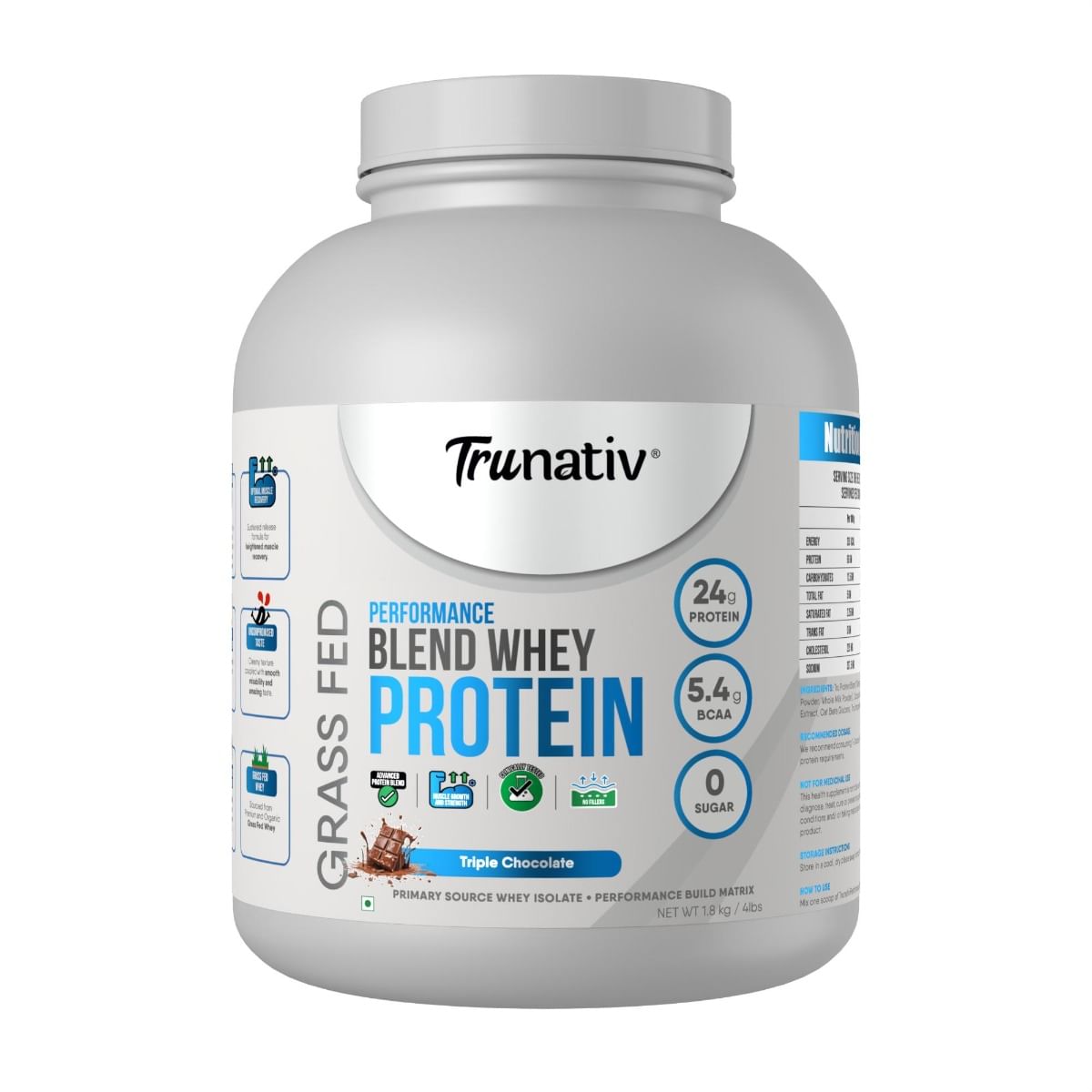 

Trunativ Performance Blend Whey Protein 100% Vegetarian, Triple Chocolate, Sugar Free, 24g Protein, 5.4g BCAA, Helps Increase Muscle Gain and Recov...