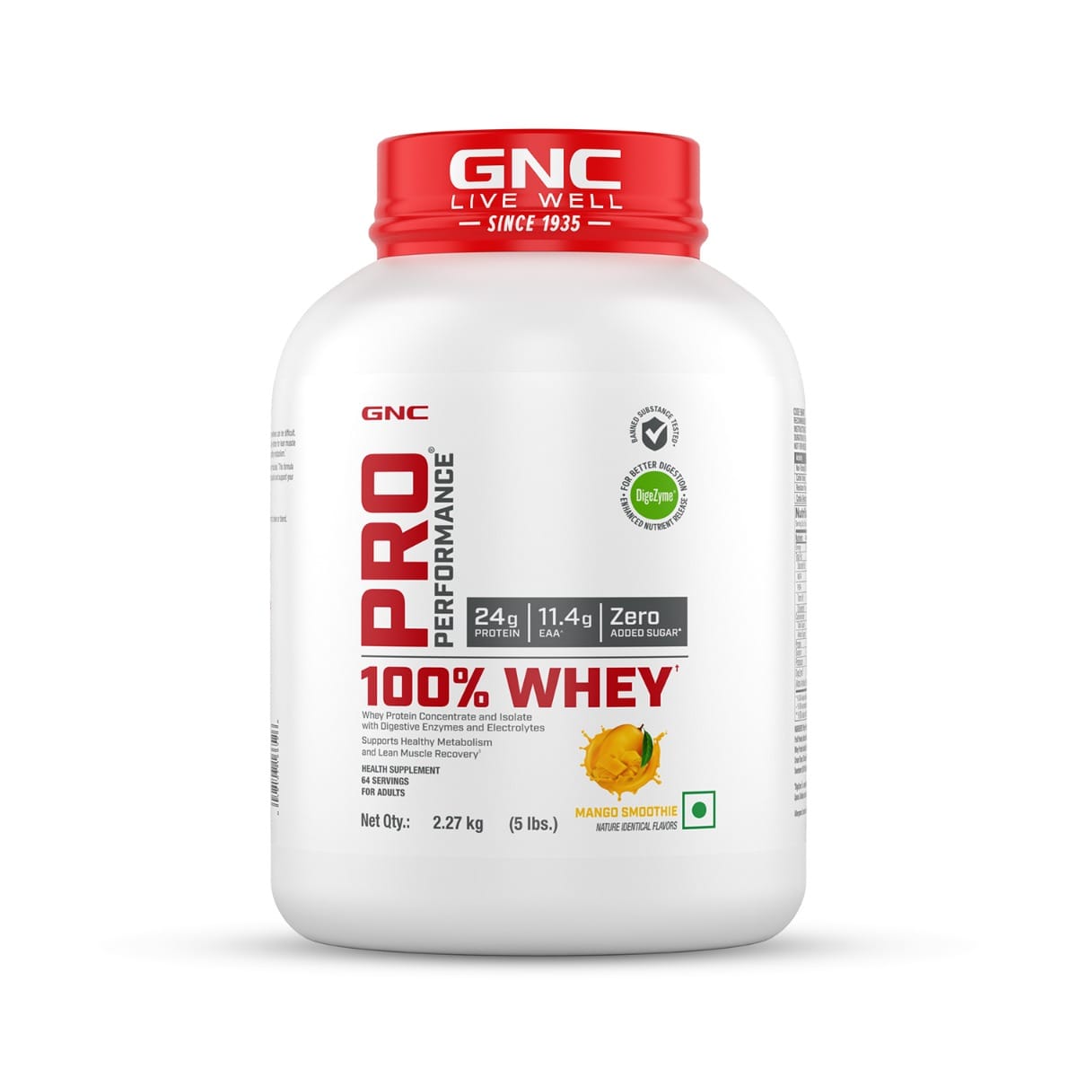 

GNC Pro Performance 100% Whey Protein | 5 lbs | 24g Protein | 5.5g BCAA | Mango Smoothie