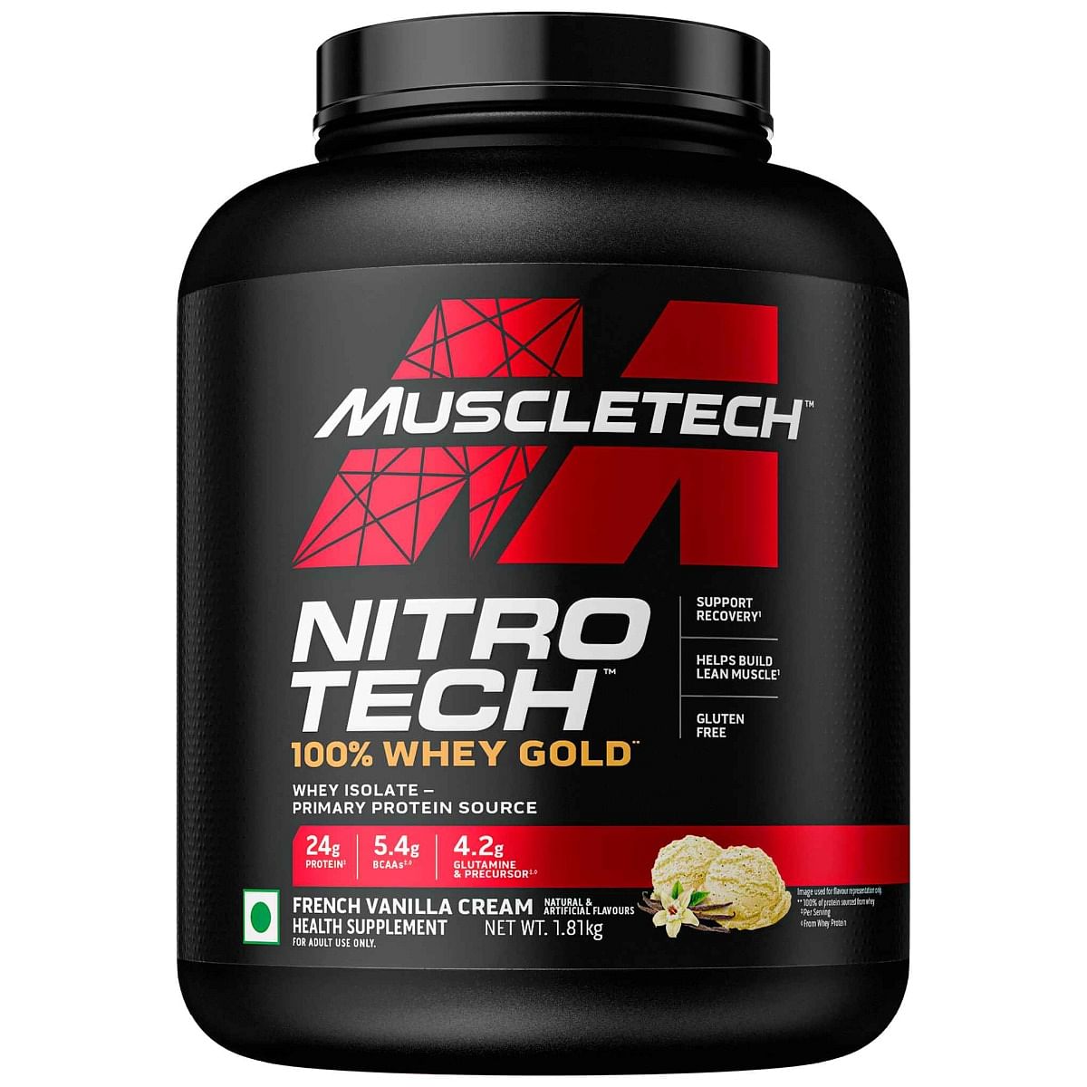 

Muscletech Nitrotech 100% Whey Gold 1.81kg | 58 Serving | 24g Protein | French Vanilla Cream Flavour | Recovery | Lean Muscle