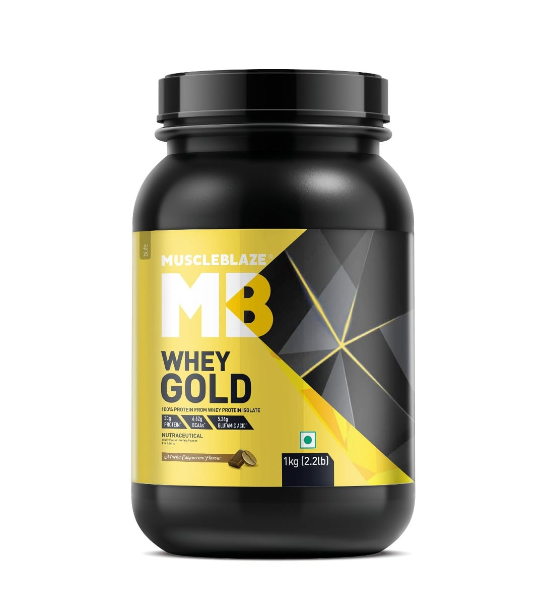 

MuscleBlaze Whey Gold, 100 Whey Protein Isolate, Labdoor USA Certified, 30g Whey Protein Per Scoop (Mocha Cappuccino, 1kg / 2.2lb)