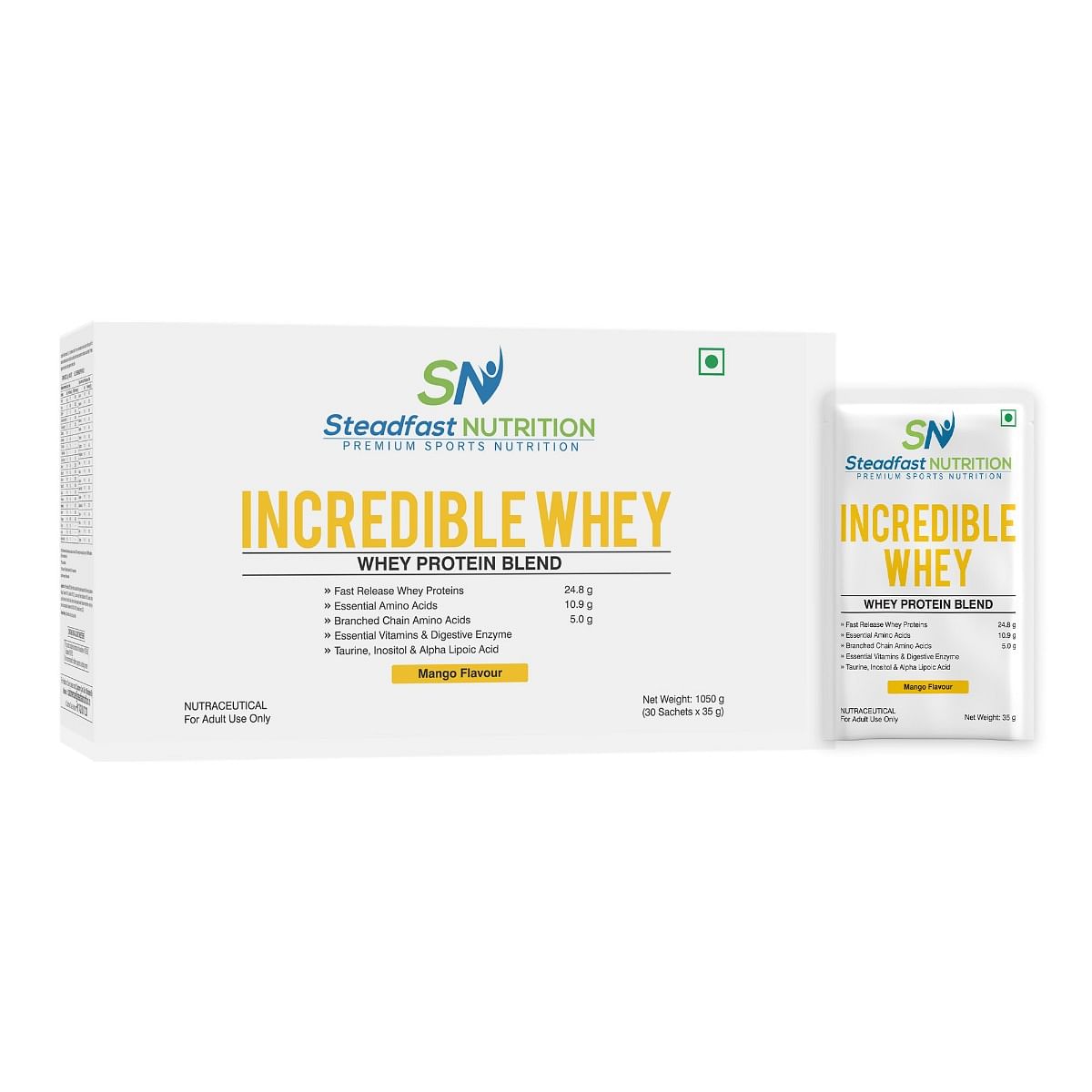 

Steadfast Nutrition Incredible Whey Protein| Isolate and Concentrate Fast release Protein Powder for Men and Women No added preservatives (Mango, P...