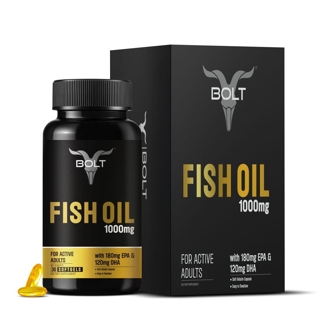 

Bolt Nutrition Fish Oil 1000mg Capsules | 180 mg EPA & 120mg DHA | Omega-3 Fish Oil | (30 Softgel Capsules)