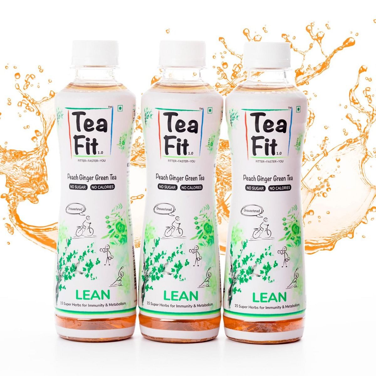 

Teafit Lean Zero Sugar Peach Ginger Green Tea | Freshly Brewed & Unsweetened Drink | Enhanced With 15 Super Herbs | Ready To Drink| For Immunity & ...