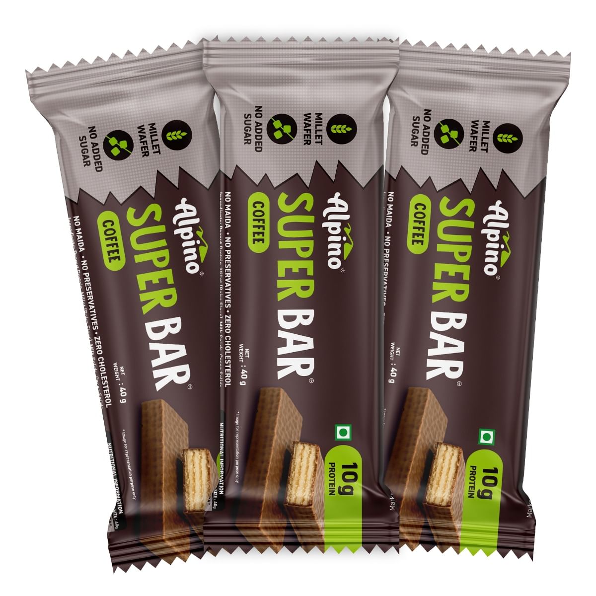 

ALPINO 10g High Protein Super Waffer Bar Coffee 40g, Pack of 3 - 100% Millet Waffer, No Maida, No Added Sugar - Source of Dietary Fibre, Healthy Fa...