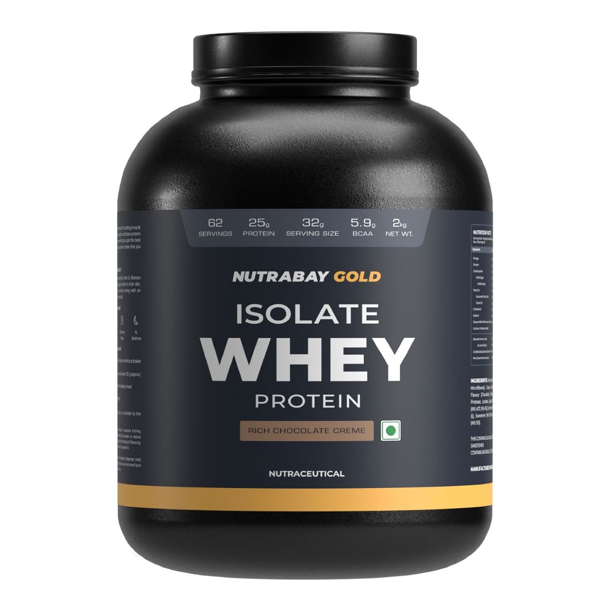 

Nutrabay Gold Whey Protein Isolate 2Kg | 62 Serving | 25g Protein | Rich Chocolate Creme Flavour | Build Muscle | Fast Recovery