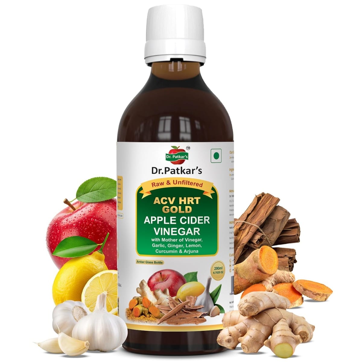 Dr. Patkar's Apple Cider Vinegar with Arjuna, Curcumin, Ginger, Garlic & Lemon |ACV HRT GOLD | 2X Formula Health Shot | Cholesterol Care | Immunity, Heart & Gut Support | Raw & Unfiltered-image-22