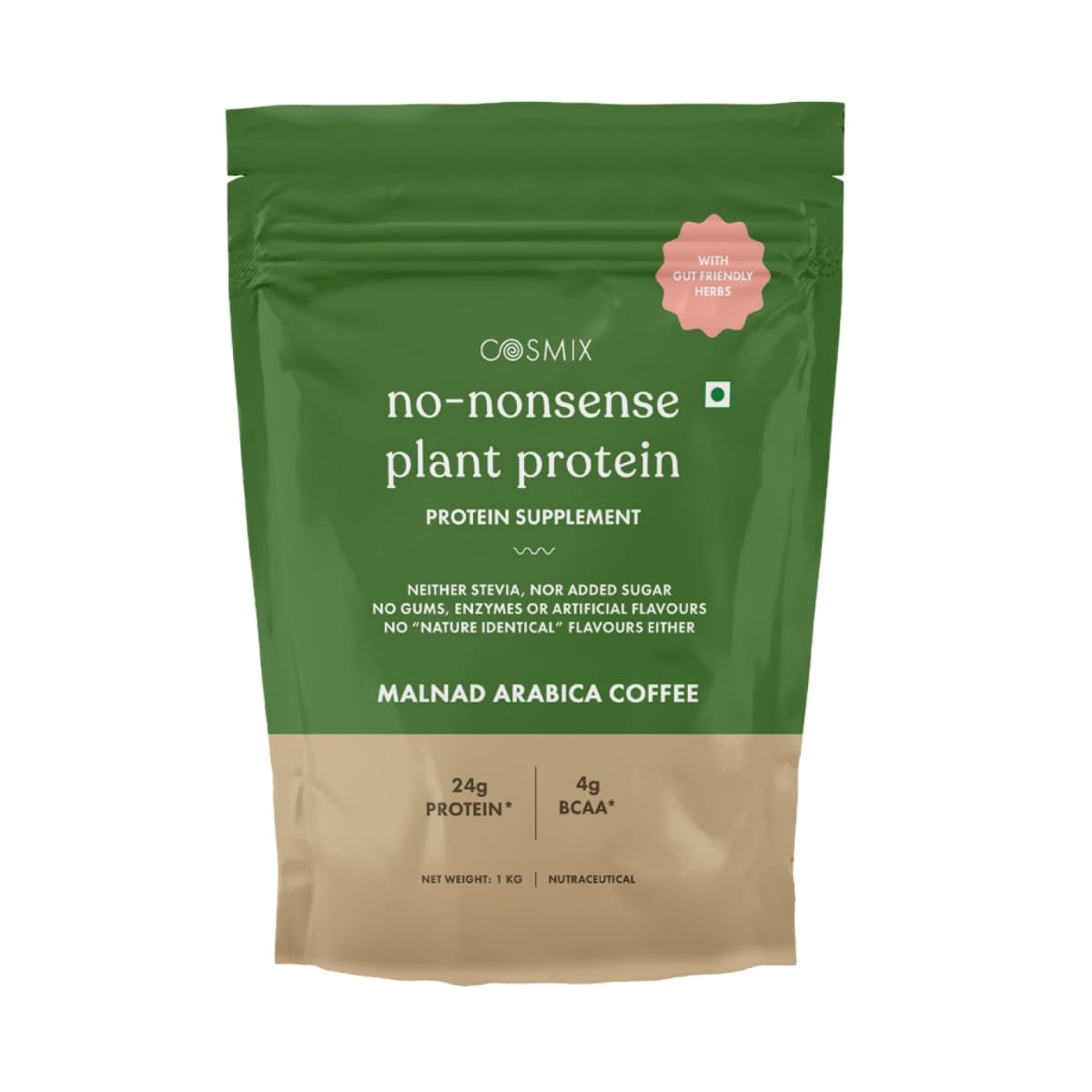

Cosmix No-Nonsense Plant Protein | 24 Protein/Serve, 1Kg Pouch | Malnad Arabica Coffee | Plant Based Protein, Pea & Rice Isolate | Clean, Easy to D...