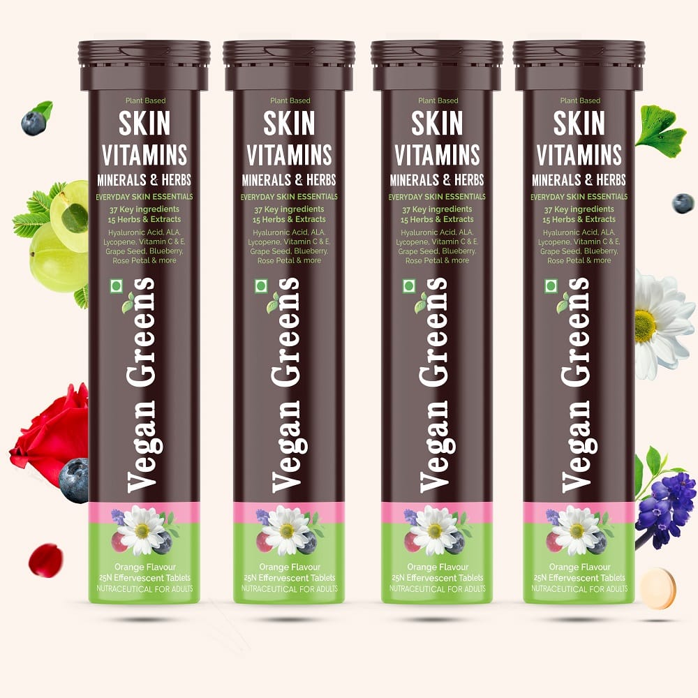 

Vegan Greens Skin Vitamins 37 Ingredients, Herbs with Hyaluronic Acid, ALA, Lycopene, Vit. E & C Daily Skin Hydration, Repair, Heal, Detox, Acne Co...