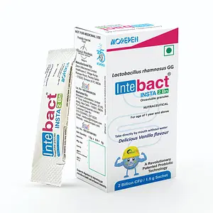 Morepen INTEBACT INSTA Prebiotics and Probiotics Supplement for Digestive Health Vanilla Flavour - 6 Sachets - 1.5 gm each