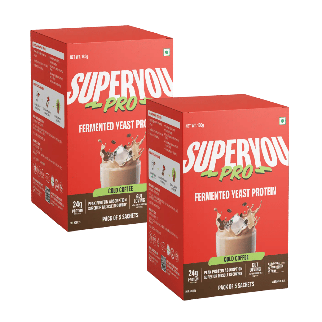 

Superyou Pro Fermented Yeast Protein(Pack of 5) | 24g Protein| Coffee | Peak Absorption | Superior Muscle Recovery | Gut Friendly + 1Bn CFU Probiot...