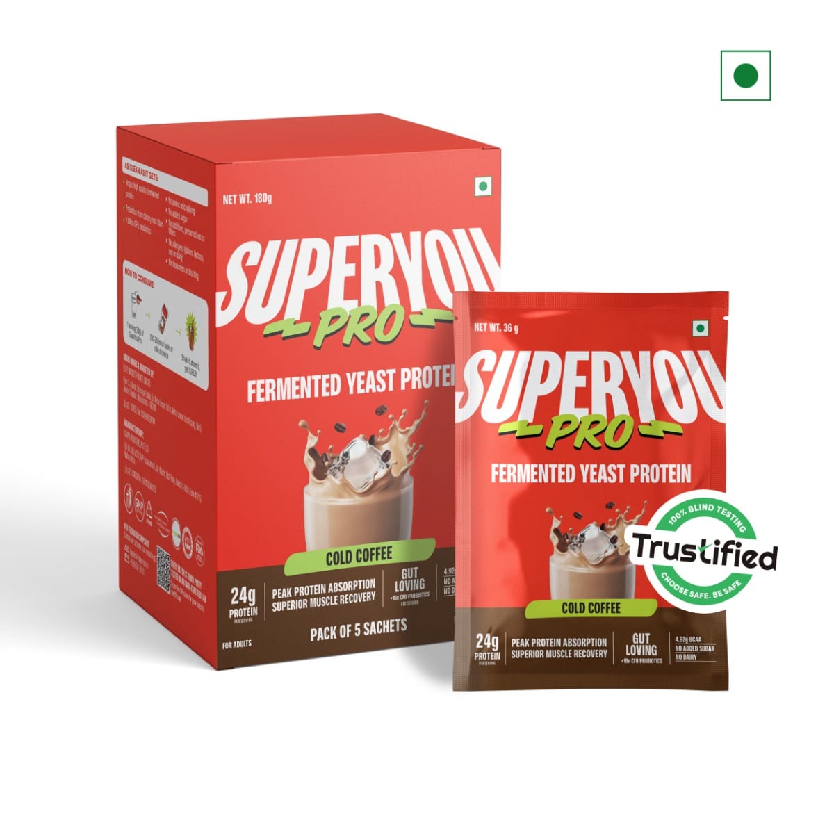 

Superyou Pro Fermented Yeast Protein(Pack of 5) | 24g Protein| Coffee | Peak Absorption | Superior Muscle Recovery | Gut Friendly + 1Bn CFU Probiot...