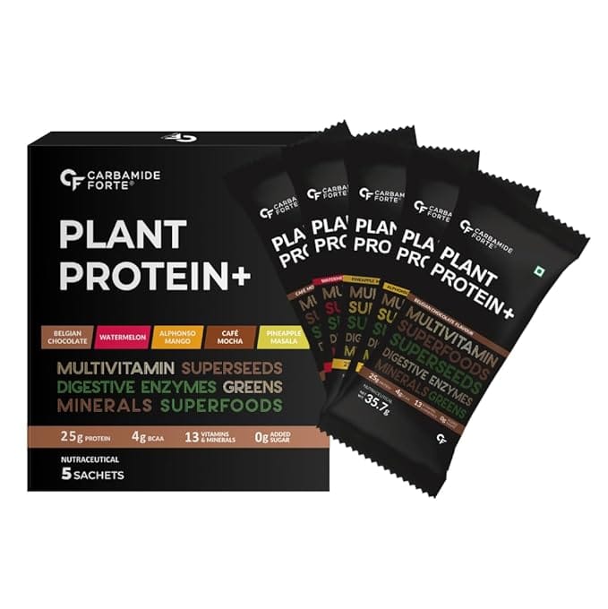 Carbamide Forte Plant Protein Powder - Plant Based Protein Powder with Multivitamin, Minerals, Superfoods, Pea Protein, Digestive Enzymes | 5 Flavors Protein Powder